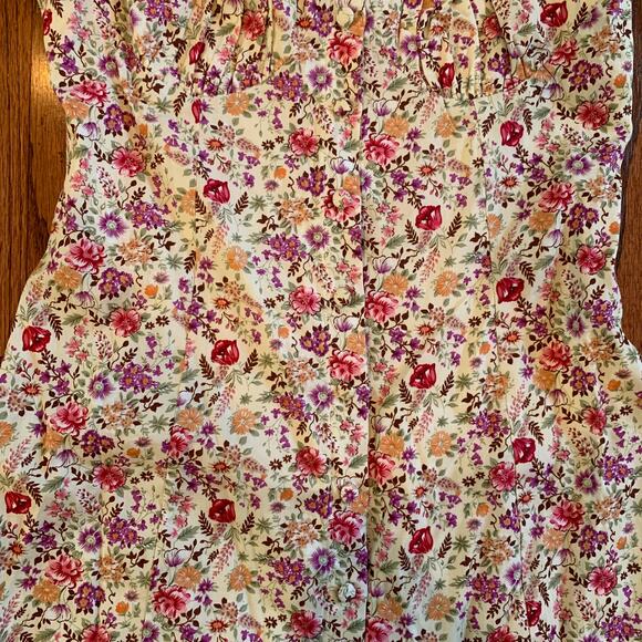 Sweet Pot Mini Floral Button Down Peasant Dress (2) | Cream & Blue | AU 8/US 4 - Picture 6 of 16
